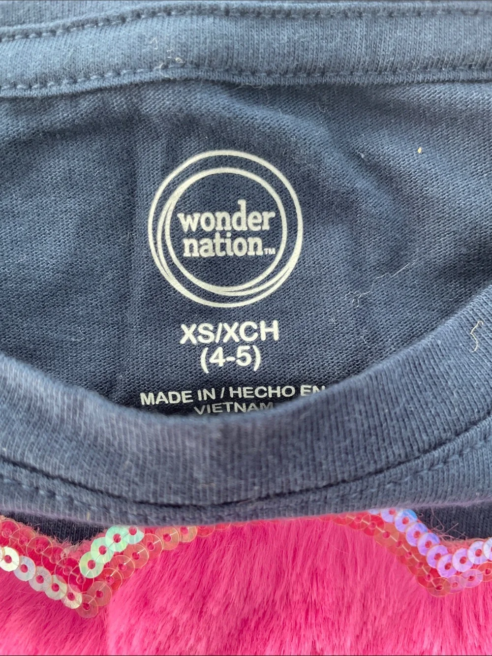 SALE! Wonder Nation Kids Navy Long-Sleeve Tee with Pink 'HEY!' Size XS 4/5